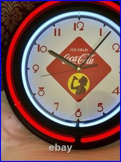 Vintage Style Coca Cola Double Neon 15 Wall Clock New In Box Free Ship
