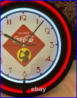 Vintage Style Coca Cola Double Neon 15 Wall Clock New In Box Free Ship