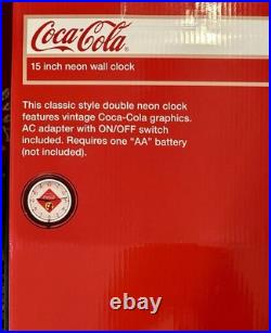 Vintage Style Coca Cola Double Neon 15 Wall Clock New In Box Free Ship