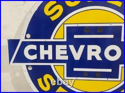 Vintage Super Chevrolet Service Gas & Oil Porcelain Enamel Neon Sign SSPN 48x42
