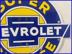 Vintage Super Chevrolet Service Gas & Oil Porcelain Enamel Neon Sign SSPN 48x42