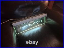 Vintage TRAIN DEPOT INFORMATION LIGHT UP SIGN. ETCHED GLASS