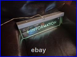 Vintage TRAIN DEPOT INFORMATION LIGHT UP SIGN. ETCHED GLASS