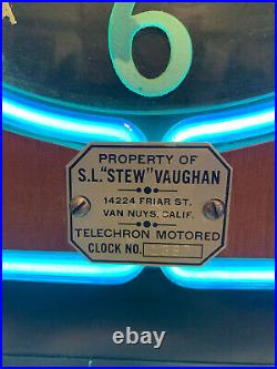 Vintage Telechron Neon Advertising Clock Auto Gas & Oil Dealer Sign Southern CA