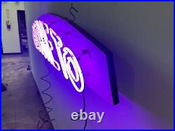 Vintage WELCOME TO Working Purple Neon Sign 60x10 on Painted Wooden Backer