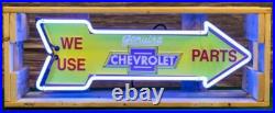 Vintage We Use Chevy Chevrolet Parts Arrow Neon Sign In Crate 26x9x6 WORKS