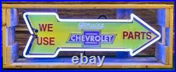 Vintage We Use Chevy Chevrolet Parts Arrow Neon Sign In Crate 26x9x6 WORKS