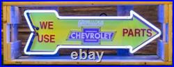 Vintage We Use Chevy Chevrolet Parts Arrow Neon Sign In Crate 26x9x6 WORKS