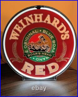 Vintage Weinhards Red Boars Head Light Up Advertising Motion Neon Beer Sign 1994