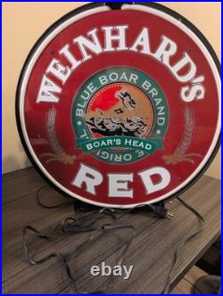 Vintage Weinhards Red Boars Head Light Up Advertising Motion Neon Beer Sign 1994