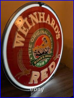 Vintage Weinhards Red Boars Head Light Up Advertising Motion Neon Beer Sign 1994