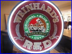 Vintage Weinhards Red Boars Head Light Up Advertising Motion Neon Beer Sign 1994