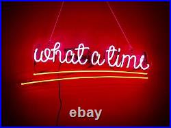 Vintage What a time Genuine Neon sign Pink/Orange, Dimmable, Acrylic Frame