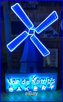 Vintage Working Neon Windmill Advertising Sign Van de Camp's Bakery Large