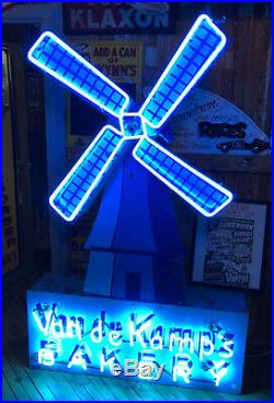 Vintage Working Neon Windmill Advertising Sign Van de Camp's Bakery Large