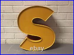 Vintage Yellow Red Neon Letter S 15 1/2 Tall X 12 Wide X 9 Deep