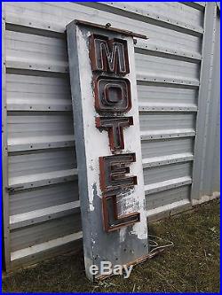 Vintage antique industrial advertising old metal sign, neon lights, double sided