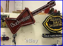Vintage budweiser Guitar neon sign Light Collectible Bar Man Cave Beer Advertise