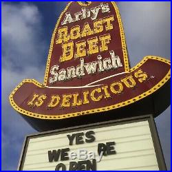 Vintage neon sign original 18 foot Arbys hat double sided removed from Flint
