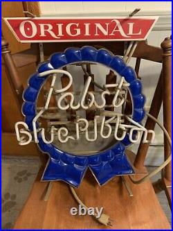 Vintage pabst blue ribbon lighted Neon sign. Beer Bar. Union Made. Original