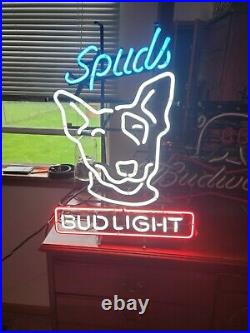 Vtg 1987 BUD LIGHT BEER SPUDS MACKENZIE Bull Terrier REAL Neon Lighted Sign