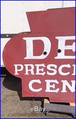 Vtg 20s Dells Prescription Center Double Sided Neon Drug Store Sign Hand Painted