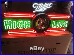 Vtg Miller High Life Beer Sign Old Neon Girl On The Moon Light Bar Pub Man Cave