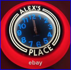 Vtg Neon Clock Underwriters Laboratories Electric Sign Works RED ALEX'S PLACE Vtg Neon Clock Underwriters Laboratories Electric Sign Works RED ALEX'S PLACE