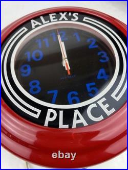Vtg Neon Clock Underwriters Laboratories Electric Sign Works RED ALEX'S PLACE