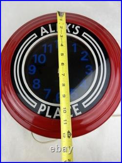 Vtg Neon Clock Underwriters Laboratories Electric Sign Works RED ALEX'S PLACE