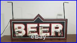 Vtg Original Beer Double Sided Hanging Light-Up Neon Sign for Bar or Man Cave