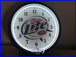 Vtg Original Miller Lite Neon Beer Clock Sign Industrial Restaurant Tavern USA