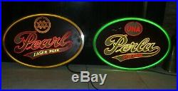Vtg PEARL BEER & PERLA CERVEZA Texas Neo-Neon Sign Set / Bar Light lone star