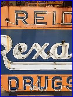 WOW VinTagE Original NEON REXALL DRUG Store Double Sided PORCELAIN Nice Sign OLD
