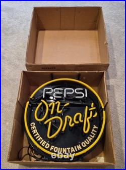 Working Vintage Pepsi On Draft Neon Sign in Original Box