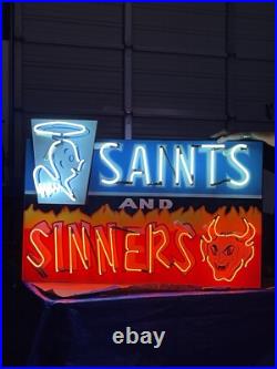 World Famous Saints & Sinners Glass Neon Bar Sign Vintage NM Lowrider Capital