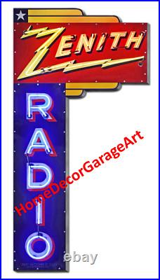 Zenith Radio Marquis Flat Metal Sign NOT Neon Lighted, Vintage Style Garage Art